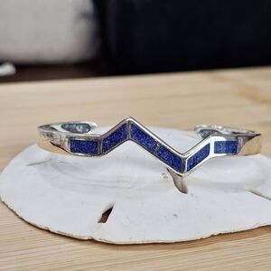 Vintage Coleman Co Walden Johnson Lapis 925 Silver Oval Zigzag Bracelet